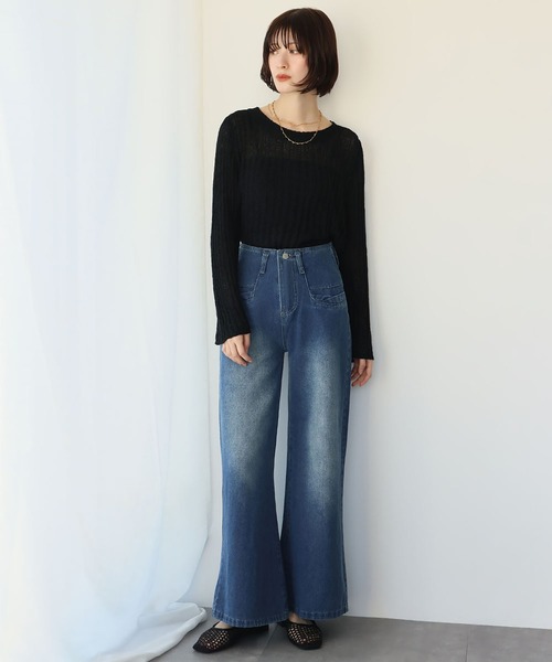 Ampirula（アンピルーラ）の「【綿100％使用】センターウォッシュハイウエストデニムワイドパンツ（デニムパンツ・レディース・ブルー・FREE）」の6枚目の写真