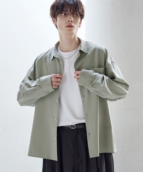 ASTRONOMY（アストロノミー）の「【防シワ】シルキータッチ短丈ワイド長袖シャツ（シャツ/ブラウス・メンズ・ブラック/チャコール/ホワイト系/ホワイト/ブルー/ネイビー/ベージュ・XL/L/M/S）」の5枚目の写真