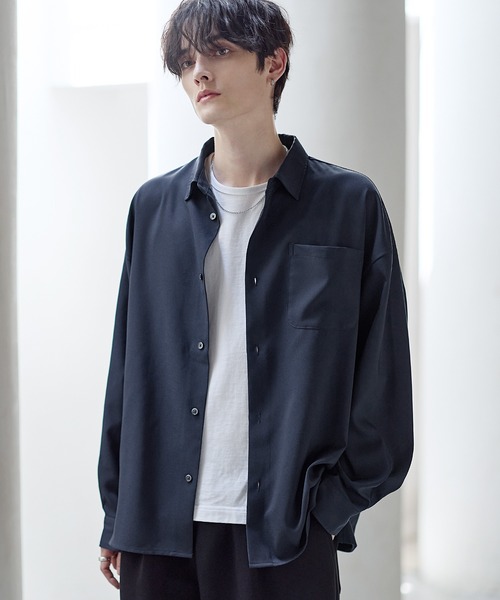 ASTRONOMY（アストロノミー）の「【防シワ】シルキータッチ短丈ワイド長袖シャツ（シャツ/ブラウス・メンズ・ブラック/チャコール/ホワイト系/ホワイト/ブルー/ネイビー/ベージュ・XL/L/M/S）」の6枚目の写真