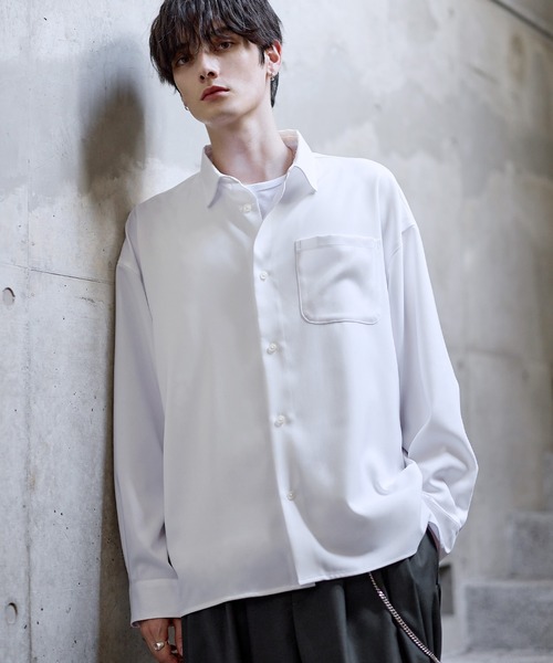 セール】【防シワ】シルキータッチ短丈ワイド長袖シャツ（シャツ