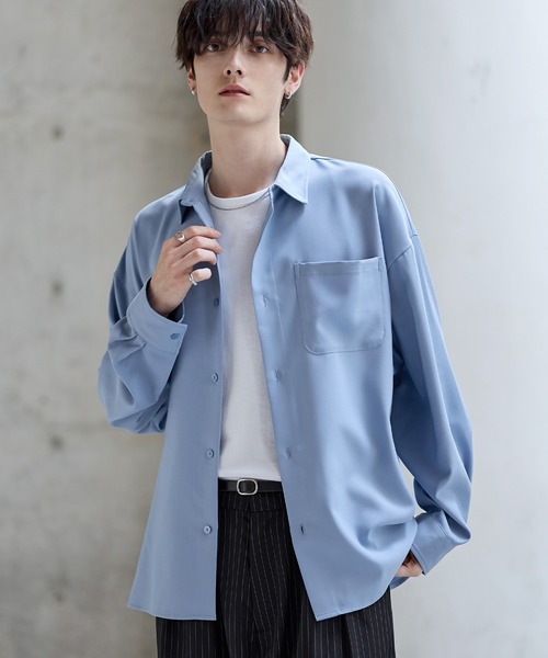 セール】【防シワ】シルキータッチ短丈ワイド長袖シャツ（シャツ