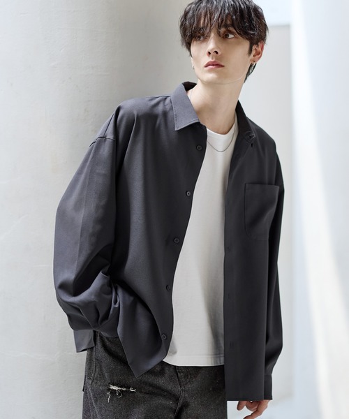 セール】【防シワ】シルキータッチ短丈ワイド長袖シャツ（シャツ