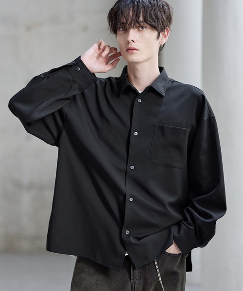 ASTRONOMY（アストロノミー）の「【防シワ】シルキータッチ短丈ワイド長袖シャツ（シャツ/ブラウス・メンズ・ブラック/チャコール/ホワイト系/ホワイト/ブルー/ネイビー/ベージュ・XL/L/M/S）」の3枚目の写真