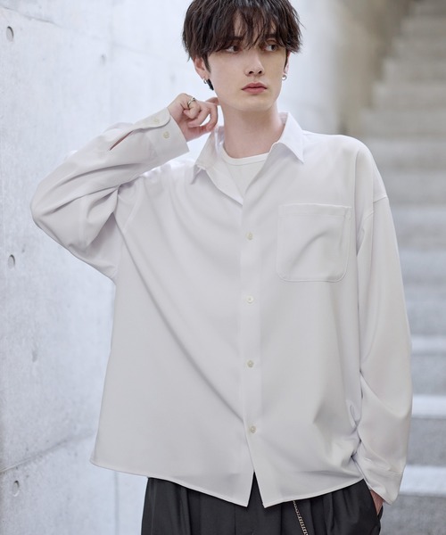 セール】【防シワ】シルキータッチ短丈ワイド長袖シャツ（シャツ