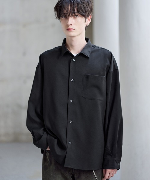 防シワ】シルキータッチ短丈ワイド長袖シャツ（シャツ/ブラウス