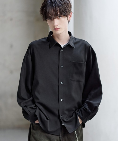 防シワ】シルキータッチ短丈ワイド長袖シャツ（シャツ/ブラウス