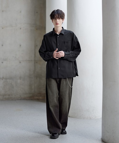 ASTRONOMY（アストロノミー）の「【防シワ】シルキータッチ短丈ワイド長袖シャツ（シャツ/ブラウス・メンズ・ブラック/チャコール/ホワイト系/ホワイト/ブルー/ネイビー/ベージュ・XL/L/M/S）」の14枚目の写真