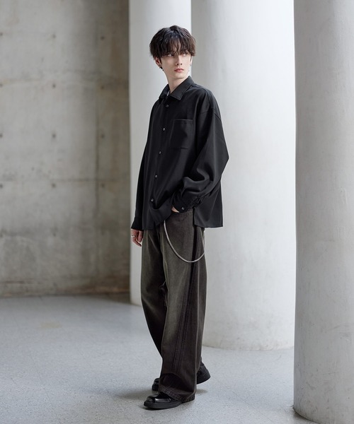 セール】【防シワ】シルキータッチ短丈ワイド長袖シャツ（シャツ