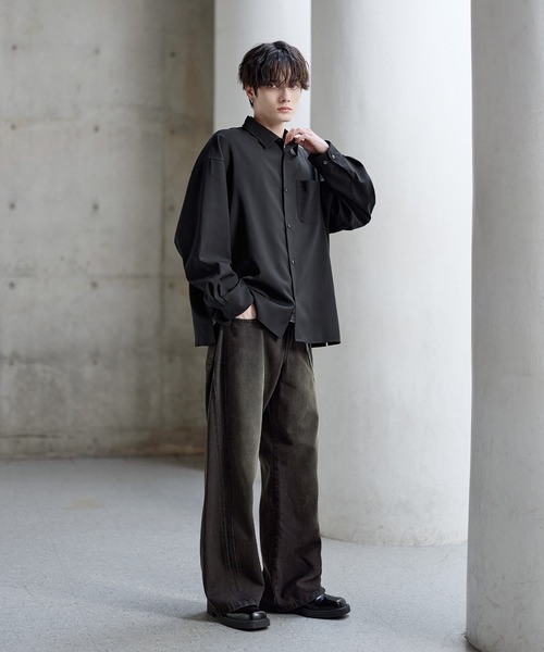 ASTRONOMY（アストロノミー）の「【防シワ】シルキータッチ短丈ワイド長袖シャツ（シャツ/ブラウス・メンズ・ブラック/チャコール/ホワイト系/ホワイト/ブルー/ネイビー/ベージュ・XL/L/M/S）」の16枚目の写真