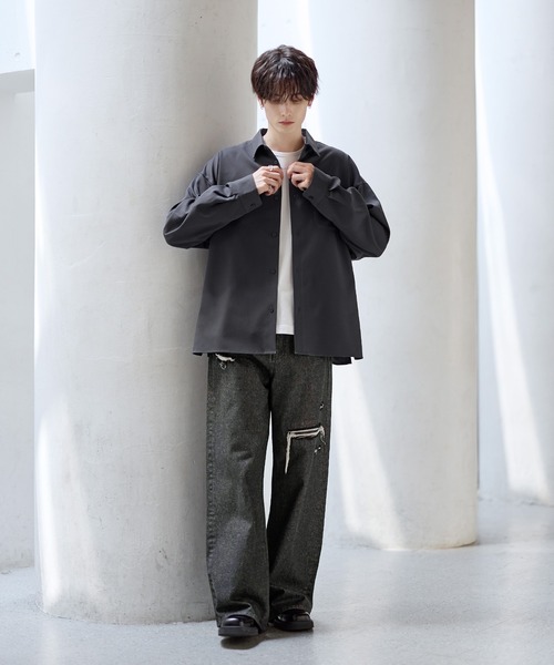 ASTRONOMY（アストロノミー）の「【防シワ】シルキータッチ短丈ワイド長袖シャツ（シャツ/ブラウス・メンズ・ブラック/チャコール/ホワイト系/ホワイト/ブルー/ネイビー/ベージュ・XL/L/M/S）」の20枚目の写真