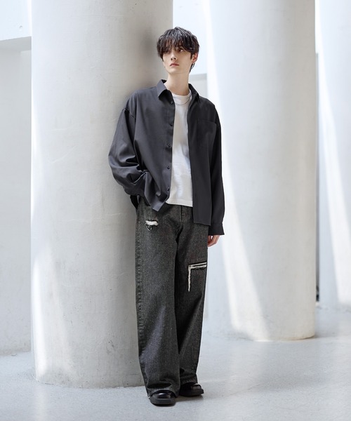 ASTRONOMY（アストロノミー）の「【防シワ】シルキータッチ短丈ワイド長袖シャツ（シャツ/ブラウス・メンズ・ブラック/チャコール/ホワイト系/ホワイト/ブルー/ネイビー/ベージュ・XL/L/M/S）」の21枚目の写真