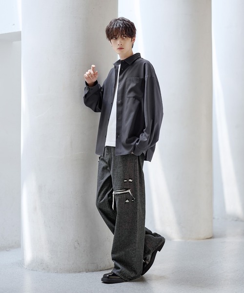 ASTRONOMY（アストロノミー）の「【防シワ】シルキータッチ短丈ワイド長袖シャツ（シャツ/ブラウス・メンズ・ブラック/チャコール/ホワイト系/ホワイト/ブルー/ネイビー/ベージュ・XL/L/M/S）」の22枚目の写真