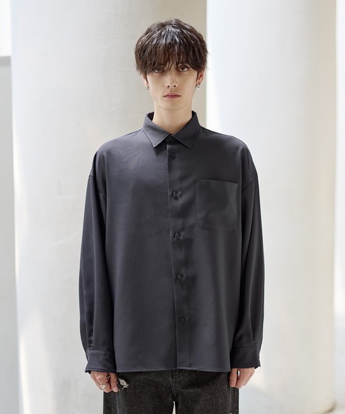 セール】【防シワ】シルキータッチ短丈ワイド長袖シャツ（シャツ