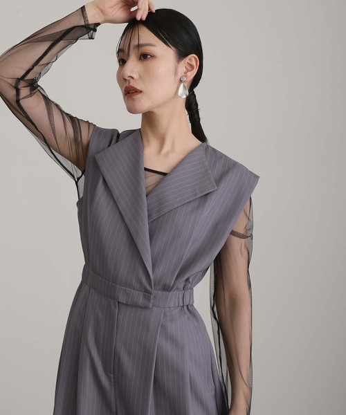 atlo（アトロ）の「ワイドフォーマルお呼ばれロング丈&結婚式同窓会2点セットオールインワンパーティードレスオケージョンドレス二次会成人式シアートップスノースリーブウエストマーク（パンツドレス・レディース・ベージュ/ブルー/ブラック/グレー・M/S/L）」の3枚目の写真