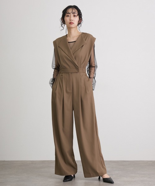 atlo（アトロ）の「ワイドフォーマルお呼ばれロング丈&結婚式同窓会2点セットオールインワンパーティードレスオケージョンドレス二次会成人式シアートップスノースリーブウエストマーク（パンツドレス・レディース・ベージュ/ブルー/ブラック/グレー・M/S/L）」の10枚目の写真