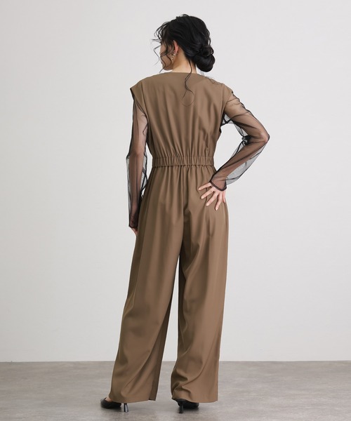 atlo（アトロ）の「ワイドフォーマルお呼ばれロング丈&結婚式同窓会2点セットオールインワンパーティードレスオケージョンドレス二次会成人式シアートップスノースリーブウエストマーク（パンツドレス・レディース・ベージュ/ブルー/ブラック/グレー・M/S/L）」の12枚目の写真