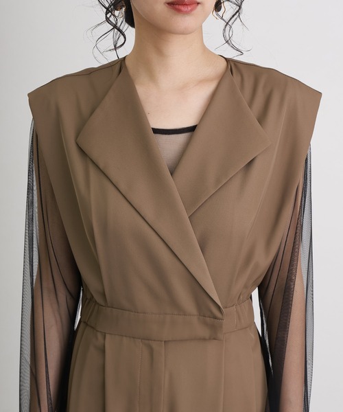 atlo（アトロ）の「ワイドフォーマルお呼ばれロング丈&結婚式同窓会2点セットオールインワンパーティードレスオケージョンドレス二次会成人式シアートップスノースリーブウエストマーク（パンツドレス・レディース・ベージュ/ブルー/ブラック/グレー・M/S/L）」の14枚目の写真