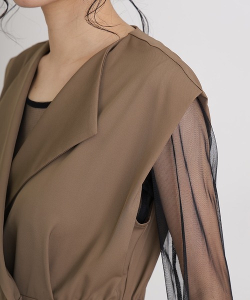 atlo（アトロ）の「ワイドフォーマルお呼ばれロング丈&結婚式同窓会2点セットオールインワンパーティードレスオケージョンドレス二次会成人式シアートップスノースリーブウエストマーク（パンツドレス・レディース・ベージュ/ブルー/ブラック/グレー・M/S/L）」の15枚目の写真