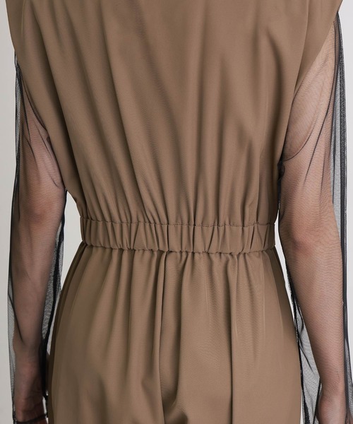 atlo（アトロ）の「ワイドフォーマルお呼ばれロング丈&結婚式同窓会2点セットオールインワンパーティードレスオケージョンドレス二次会成人式シアートップスノースリーブウエストマーク（パンツドレス・レディース・ベージュ/ブルー/ブラック/グレー・M/S/L）」の16枚目の写真