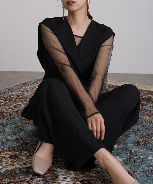 atlo（アトロ）の「ワイドフォーマルお呼ばれロング丈&結婚式同窓会2点セットオールインワンパーティードレスオケージョンドレス二次会成人式シアートップスノースリーブウエストマーク（パンツドレス・レディース・ベージュ/ブルー/ブラック/グレー・M/S/L）」の20枚目の写真