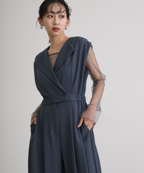 atlo（アトロ）の「ワイドフォーマルお呼ばれロング丈&結婚式同窓会2点セットオールインワンパーティードレスオケージョンドレス二次会成人式シアートップスノースリーブウエストマーク（パンツドレス・レディース・ベージュ/ブルー/ブラック/グレー・M/S/L）」の22枚目の写真