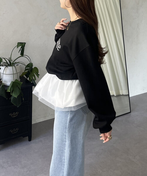 prose verse（プロズヴェール）の「裾バルーンドッキングロゴスウェット（スウェット・レディース・ブラック/ホワイト・MEDIUM）」の3枚目の写真