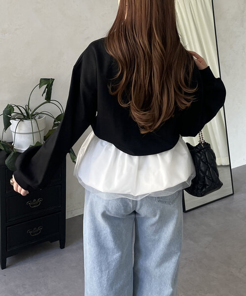 prose verse（プロズヴェール）の「裾バルーンドッキングロゴスウェット（スウェット・レディース・ブラック/ホワイト・MEDIUM）」の4枚目の写真