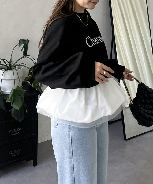 prose verse（プロズヴェール）の「裾バルーンドッキングロゴスウェット（スウェット・レディース・ブラック/ホワイト・MEDIUM）」の5枚目の写真