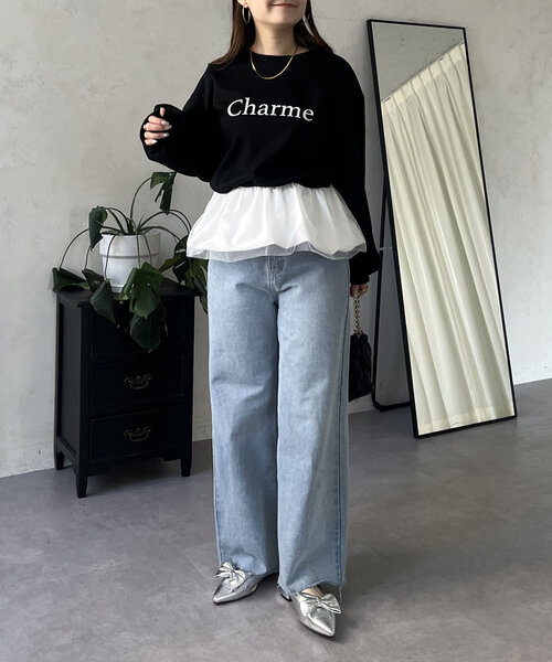 prose verse（プロズヴェール）の「裾バルーンドッキングロゴスウェット（スウェット・レディース・ブラック/ホワイト・MEDIUM）」の7枚目の写真