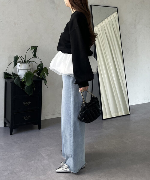 prose verse（プロズヴェール）の「裾バルーンドッキングロゴスウェット（スウェット・レディース・ブラック/ホワイト・MEDIUM）」の9枚目の写真