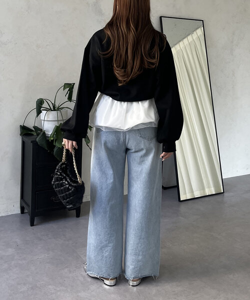 prose verse（プロズヴェール）の「裾バルーンドッキングロゴスウェット（スウェット・レディース・ブラック/ホワイト・MEDIUM）」の10枚目の写真