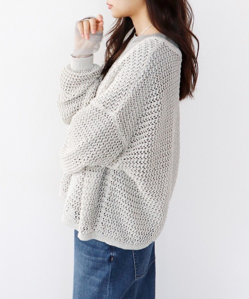 Jines(ジネス)の「前後2wayギマメッシュニット(ニット/セーター・レディース・ベージュ/ブラウン/ブルー/チャコールグレー・38)」の3枚目の写真