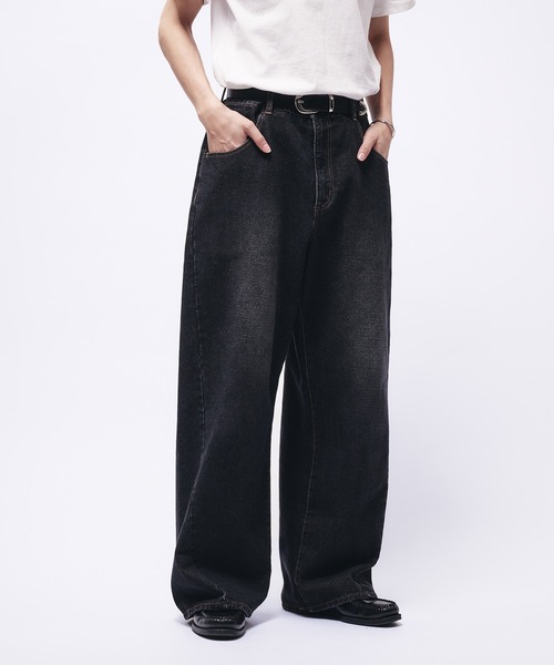 Adoon plain（アドーンプレーン）の「VINTAGE LIKE CARVE DENIM PANTS / ヴィンテージライクカーブデニムパンツ（デニムパンツ・メンズ・ブラック/ブルー・LARGE/SMALL/MEDIUM）」の19枚目の写真