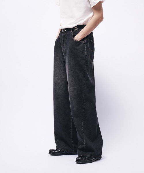 Adoon plain（アドーンプレーン）の「VINTAGE LIKE CARVE DENIM PANTS / ヴィンテージライクカーブデニムパンツ（デニムパンツ・メンズ・ブラック/ブルー・LARGE/SMALL/MEDIUM）」の18枚目の写真