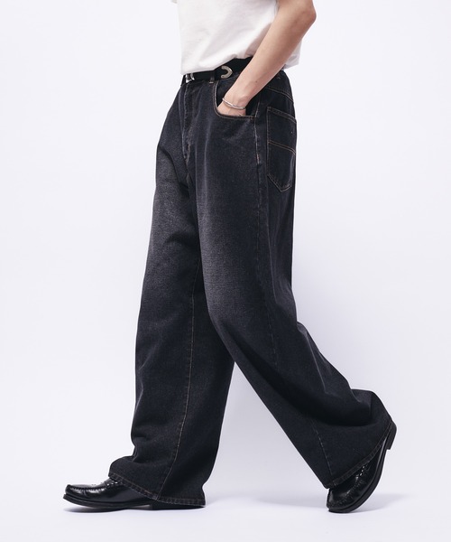 Adoon plain（アドーンプレーン）の「VINTAGE LIKE CARVE DENIM PANTS / ヴィンテージライクカーブデニムパンツ（デニムパンツ・メンズ・ブラック/ブルー・LARGE/SMALL/MEDIUM）」の15枚目の写真