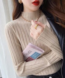 【RS】【Lilamusant(リラミュゾン)】もちふわ とろみハイネックリブニットトップス プルオーバー