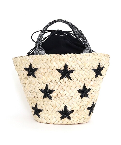 COOCO(クーコ)の「ラメ糸星柄刺繍×メイズ素材ブレードカゴバッグ(かごバッグ・レディース・ブラック/ホワイト/シルバー・FREE)」の13枚目の写真