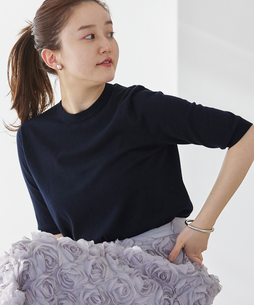 IENA（イエナ）の「《追加》PARIGI 半袖プルオーバー（ニット/セーター・レディース・ブラック/グリーン/ネイビー/ベージュ・FREE）」の4枚目の写真