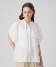 ANAYI - アナイ ストライプ柄 半袖 ノーカラーシャツ ブラウス ティアード 38 白 ANAYI｜アナイのシャツ/ブラウス（ホワイト/白色系）通販 - ZOZOTOWN