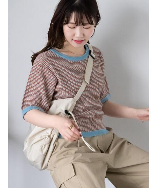 ehka sopo（エヘカソポ）の「幾何柄半袖ニット（ニット/セーター・レディース・オレンジ/サックスブルー/ブラック・F）」の6枚目の写真