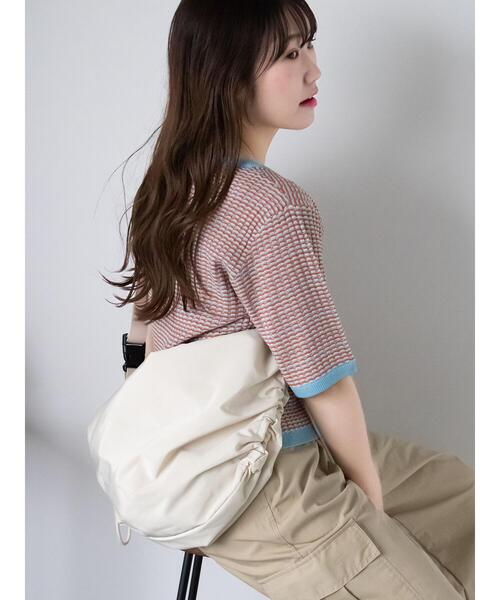 ehka sopo（エヘカソポ）の「幾何柄半袖ニット（ニット/セーター・レディース・オレンジ/サックスブルー/ブラック・F）」の7枚目の写真