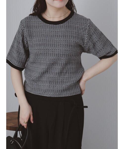 ehka sopo（エヘカソポ）の「幾何柄半袖ニット（ニット/セーター・レディース・オレンジ/サックスブルー/ブラック・F）」の13枚目の写真