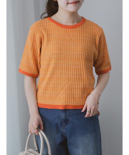 ehka sopo（エヘカソポ）の「幾何柄半袖ニット（ニット/セーター・レディース・オレンジ/サックスブルー/ブラック・F）」の14枚目の写真