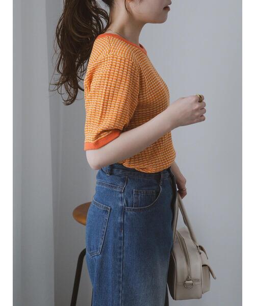 ehka sopo（エヘカソポ）の「幾何柄半袖ニット（ニット/セーター・レディース・オレンジ/サックスブルー/ブラック・F）」の15枚目の写真