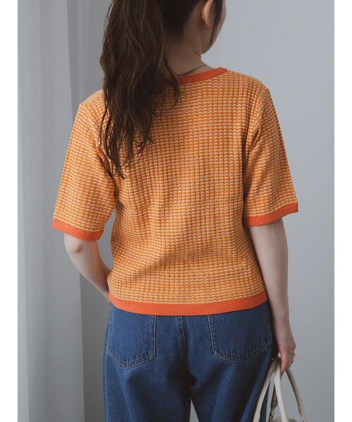 ehka sopo（エヘカソポ）の「幾何柄半袖ニット（ニット/セーター・レディース・オレンジ/サックスブルー/ブラック・F）」の17枚目の写真