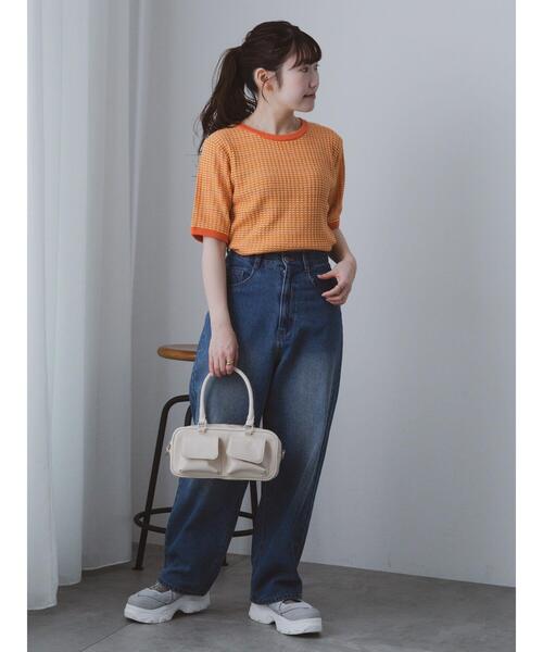 ehka sopo（エヘカソポ）の「幾何柄半袖ニット（ニット/セーター・レディース・オレンジ/サックスブルー/ブラック・F）」の18枚目の写真