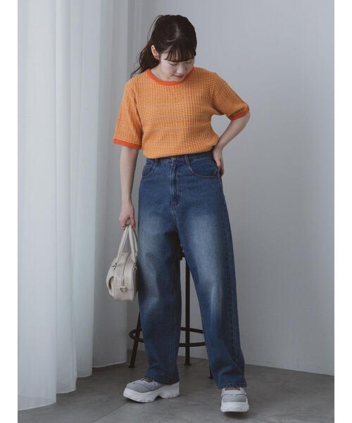 ehka sopo（エヘカソポ）の「幾何柄半袖ニット（ニット/セーター・レディース・オレンジ/サックスブルー/ブラック・F）」の20枚目の写真