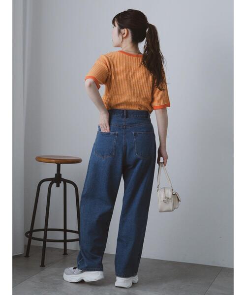 ehka sopo（エヘカソポ）の「幾何柄半袖ニット（ニット/セーター・レディース・オレンジ/サックスブルー/ブラック・F）」の21枚目の写真