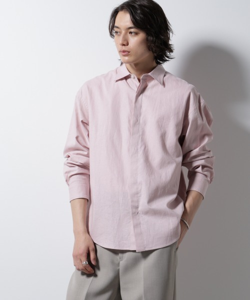 NANO universe（ナノユニバース）の「「BELGIUM LINEN FABRICS」リネンコットンレギュラーシャツ（シャツ/ブラウス・メンズ・ホワイト/ピンク/ライトブルー/ブラック・S/M/L）」の4枚目の写真