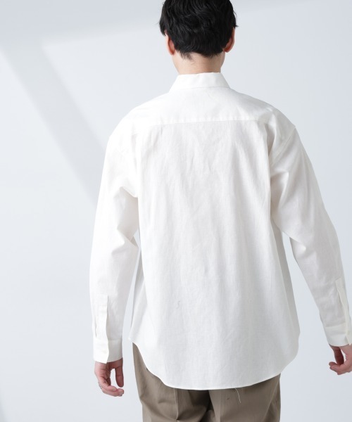 NANO universe（ナノユニバース）の「「BELGIUM LINEN FABRICS」リネンコットンレギュラーシャツ（シャツ/ブラウス・メンズ・ホワイト/ピンク/ライトブルー/ブラック・S/M/L）」の7枚目の写真